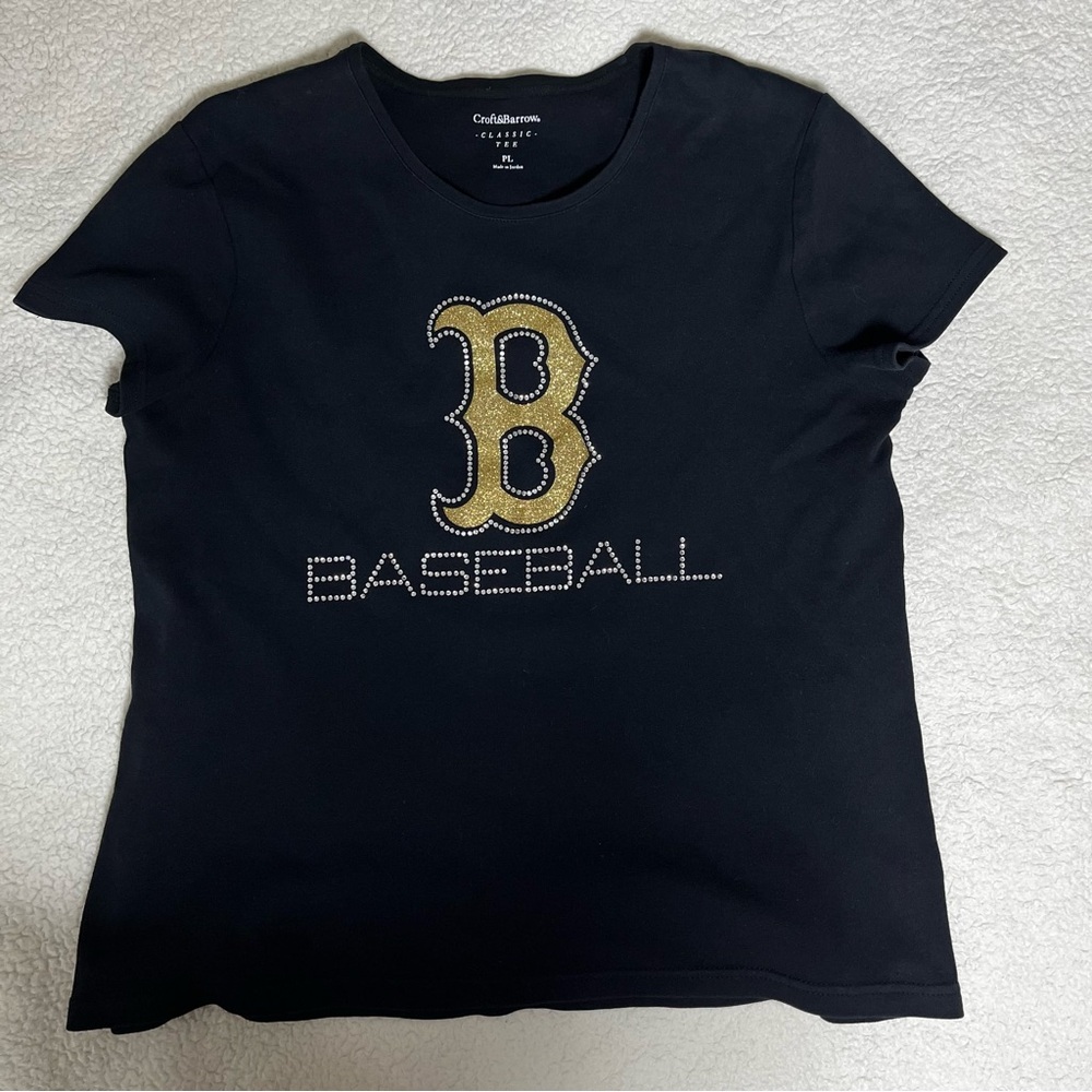 Croft & Barrow Black Baseball T-Shirt with Gold & Diamond Embellishments Size PL